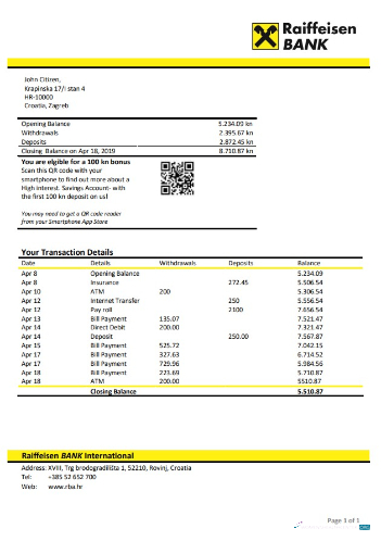 Download Croatia Raiffeisen bank statement word